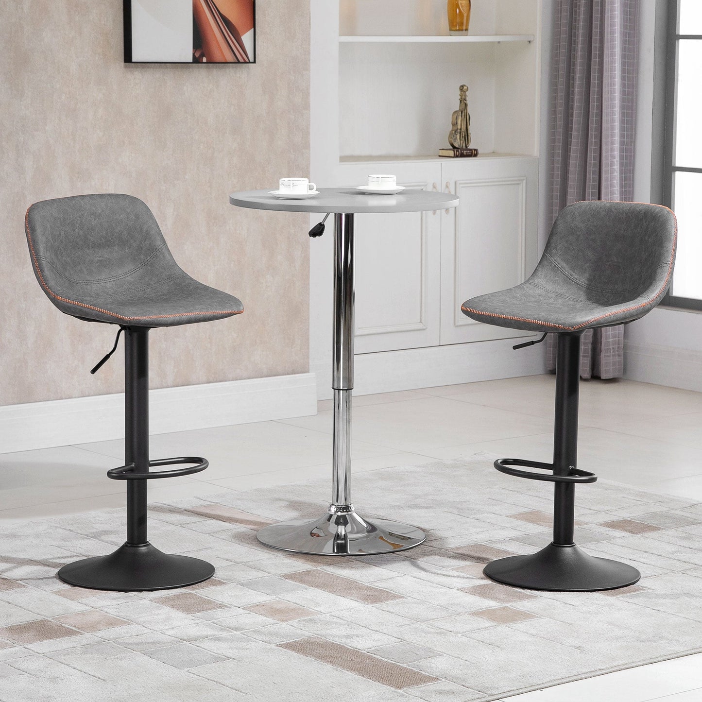 Bar Stools Set of 2, Swivel Counter Height Bar Stools, Adjustable Bar Chair with Back and PU Leather Upholstery for Kitchen and Home Bar, Grey Bar Stools   at Gallery Canada