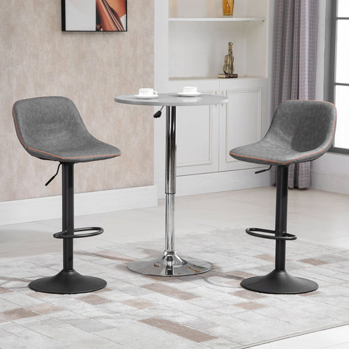 Bar Stools Set of 2, Swivel Counter Height Bar Stools, Adjustable Bar Chair with Back and PU Leather Upholstery for Kitchen and Home Bar, Grey