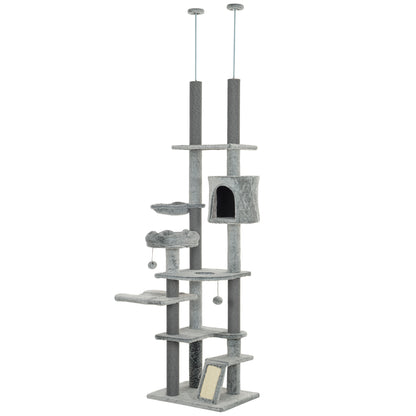 89" -100" Adjustable Height Floor to Ceiling Cat Tree, Multi Levels Cat Climbing Tower with Scratching Posts Floor to Ceiling Cat Trees   at Gallery Canada