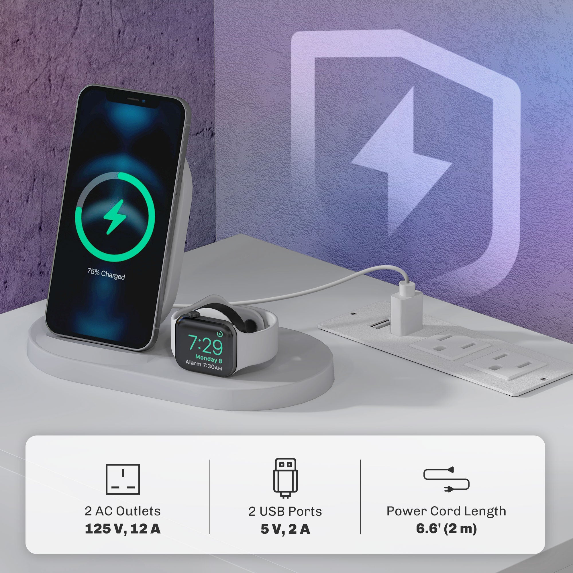 Bedside Table with Charging Station and LED Light Modern Nightstand with USB Ports AC Outlets Drawers Remote, White Bedside Tables at Gallery Canada