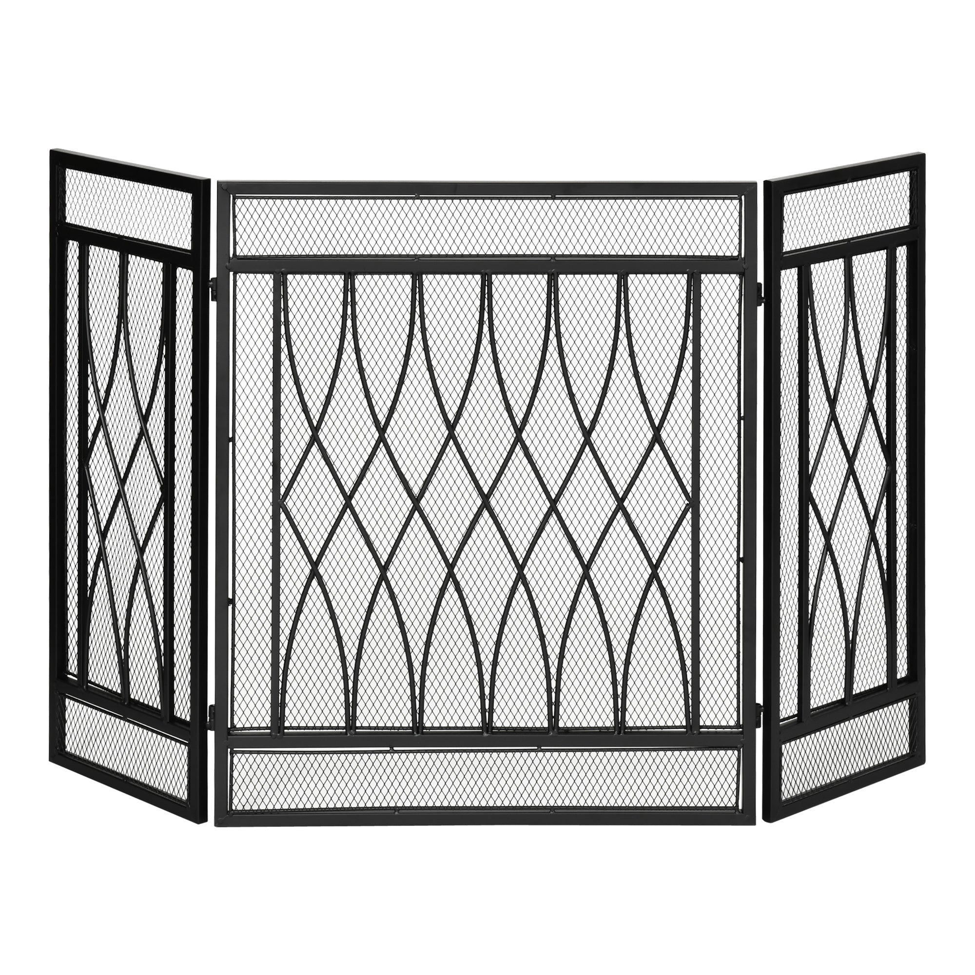 3-Panel Metal Mesh Fireplace Screen, Decorative Fire Spark Guard Cover, 49.5