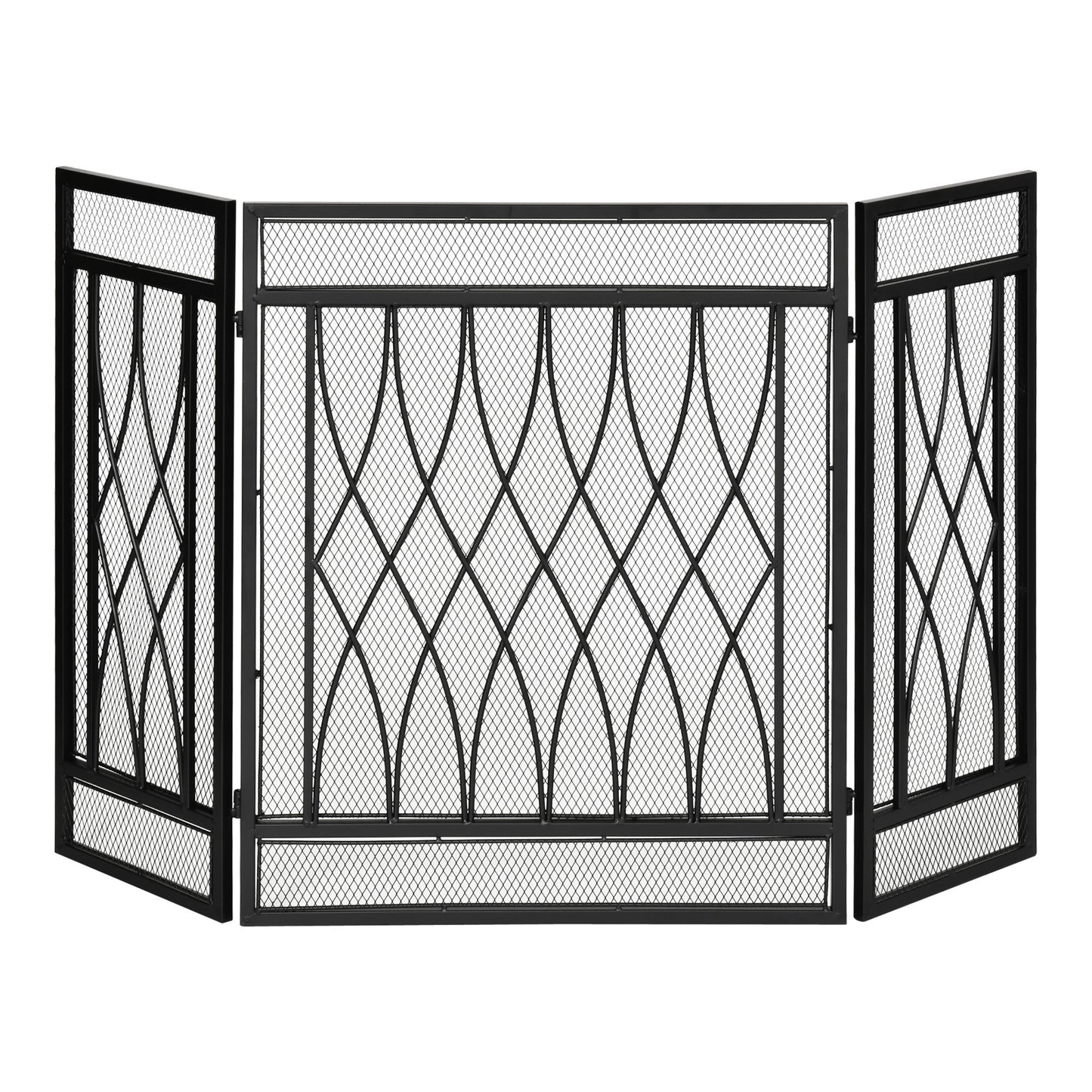 3-Panel Metal Mesh Fireplace Screen, Decorative Fire Spark Guard Cover, 49.5" x 31.5"for Living Room Home Decor, Black Fireplace Screens Black  at Gallery Canada