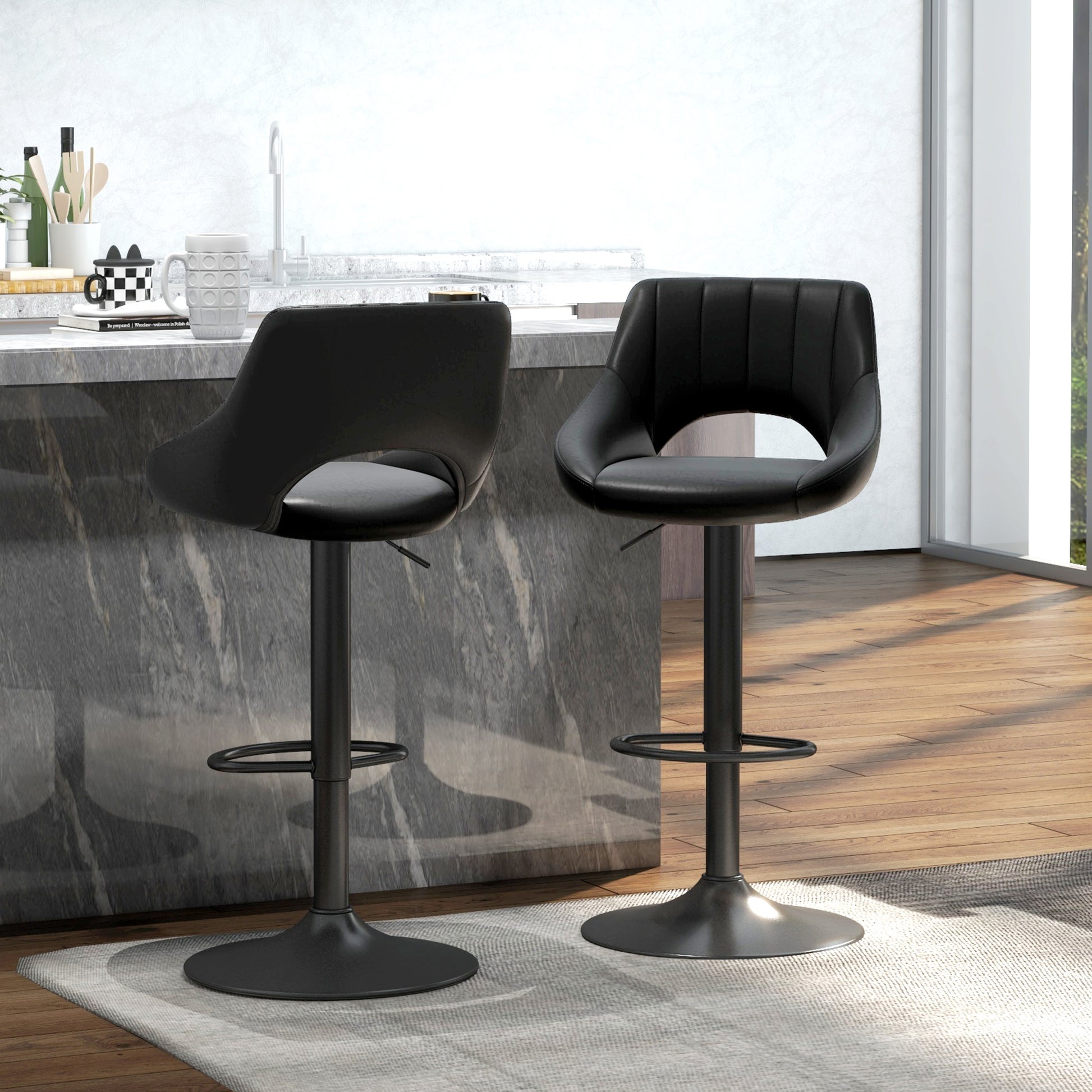 Swivel Bar Stools Set of 2, Faux Leather Upholstered Counter Height Barstools with Round Metal Base Bar Stools   at Gallery Canada