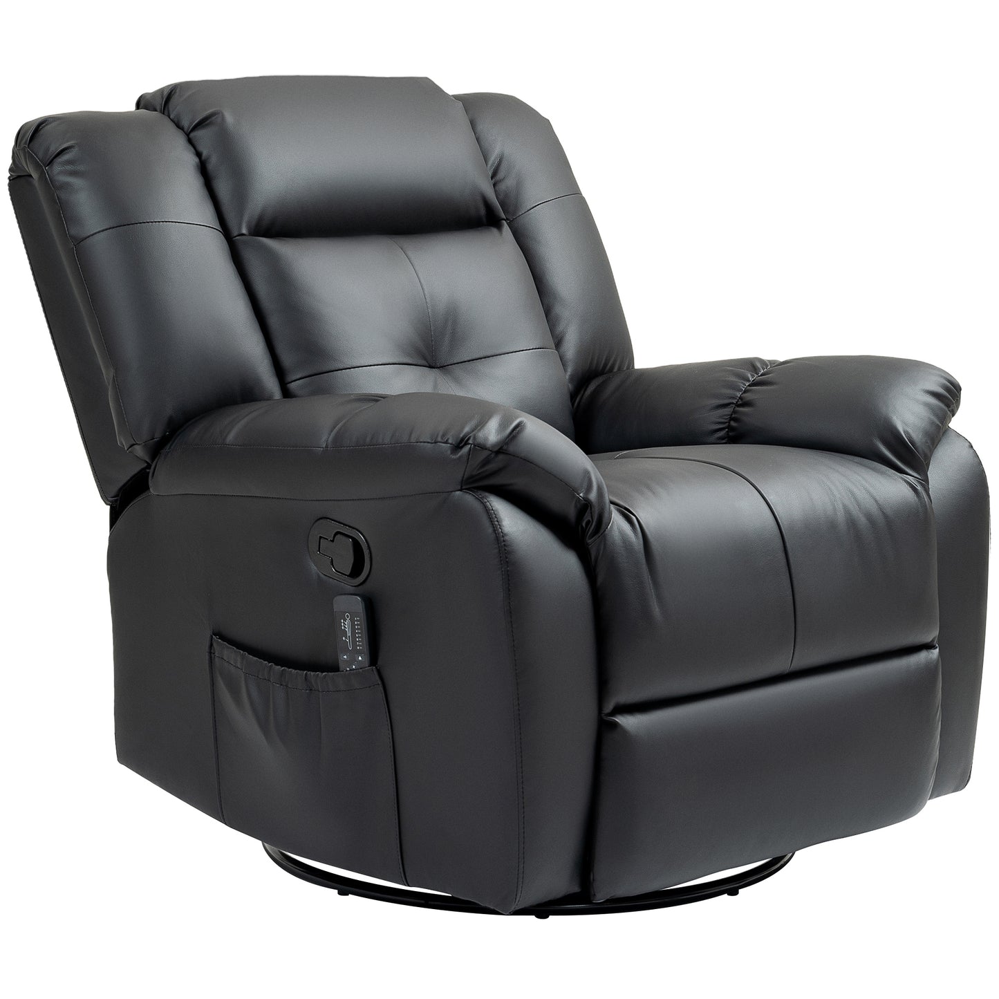 8-Point Vibration Massage Recliner Chair for Living Room, PU Leather Manual Reclining Chair, Swivel Recliner with Remote Control, Rocking Function, Black Single Sofas   at Gallery Canada