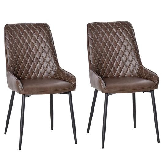 Retro Dining Chair Set of 2, PU Leather Upholstered Side Chairs for Kitchen Living Room with Metal Legs, Brown Bar Stools Brown  at Gallery Canada