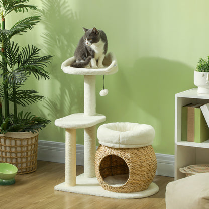 31" Cat Tree Tower with Scratching Posts, Cat Condo, Beds, Platform, Toy Ball, for Indoor Cats, Cream White Cat Towers Cream  at Gallery Canada