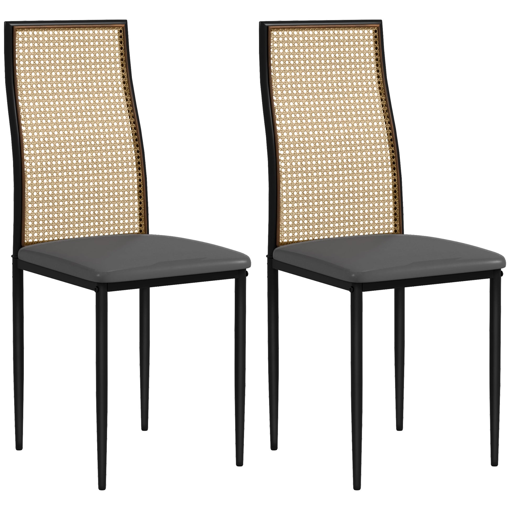 Dining Chairs Set of 2, Boho Kitchen Chairs with Rattan Back, PU Leather Upholstered Seat and Steel Legs for Dining Room, Bedroom, Grey Bar Stools Multi Colour  at Gallery Canada