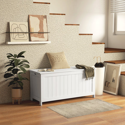 Storage Trunk with 2 Safety Hinges, Modern Entryway Bench with Side Handles, Toy Chest for Living Room, Playroom, White Storage Ottomans & Benches   at Gallery Canada