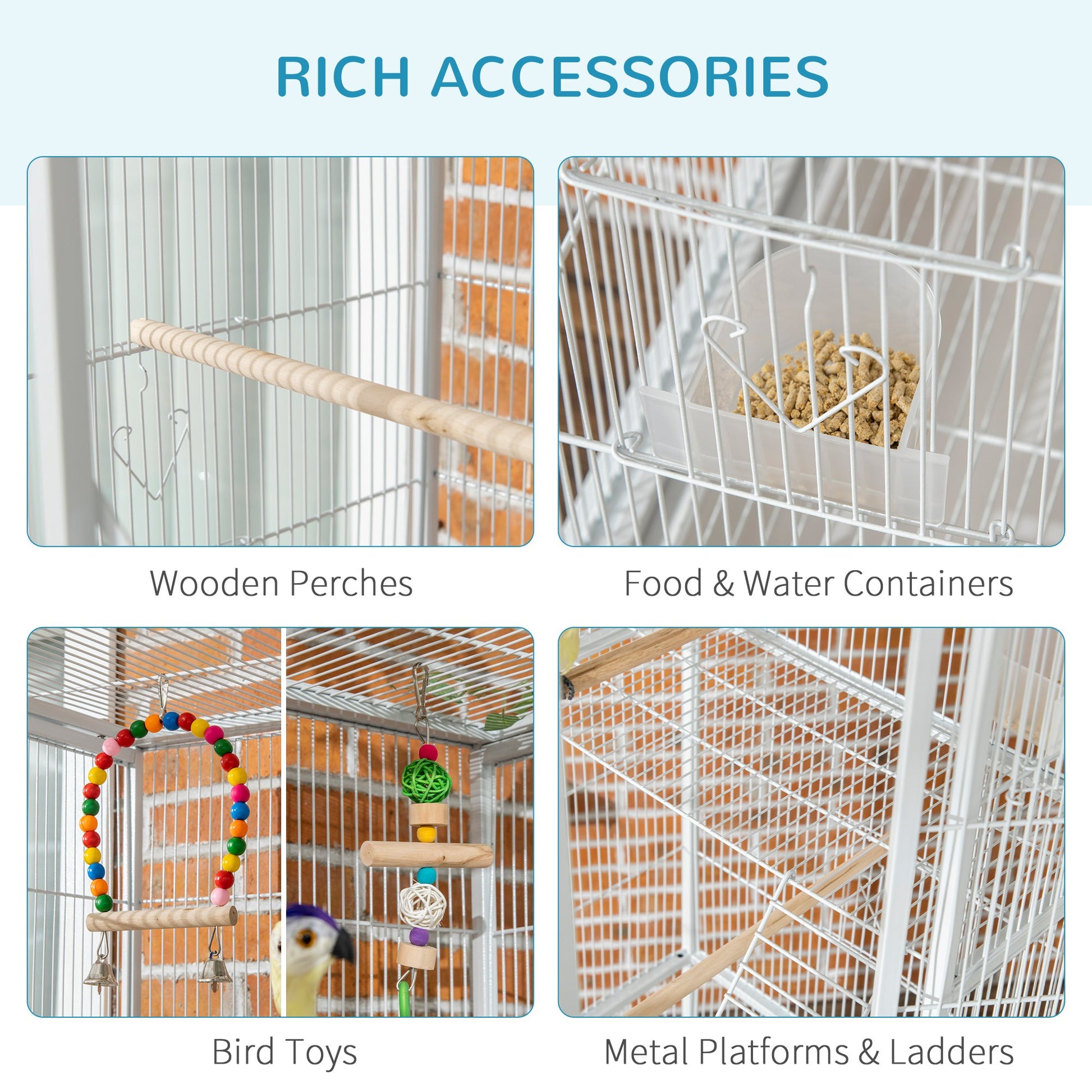 71" Bird Cage with Wheels Perches, Ramp, Storage Shelf, Toys for Canaries, Finches, Cockatiels, Parakeets, White Bird Cages   at Gallery Canada