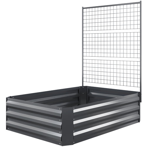 Galvanized Raised Garden Bed with Trellis for Climbing Plants, Outdoor Planter Box with Open Bottom, Dark Grey