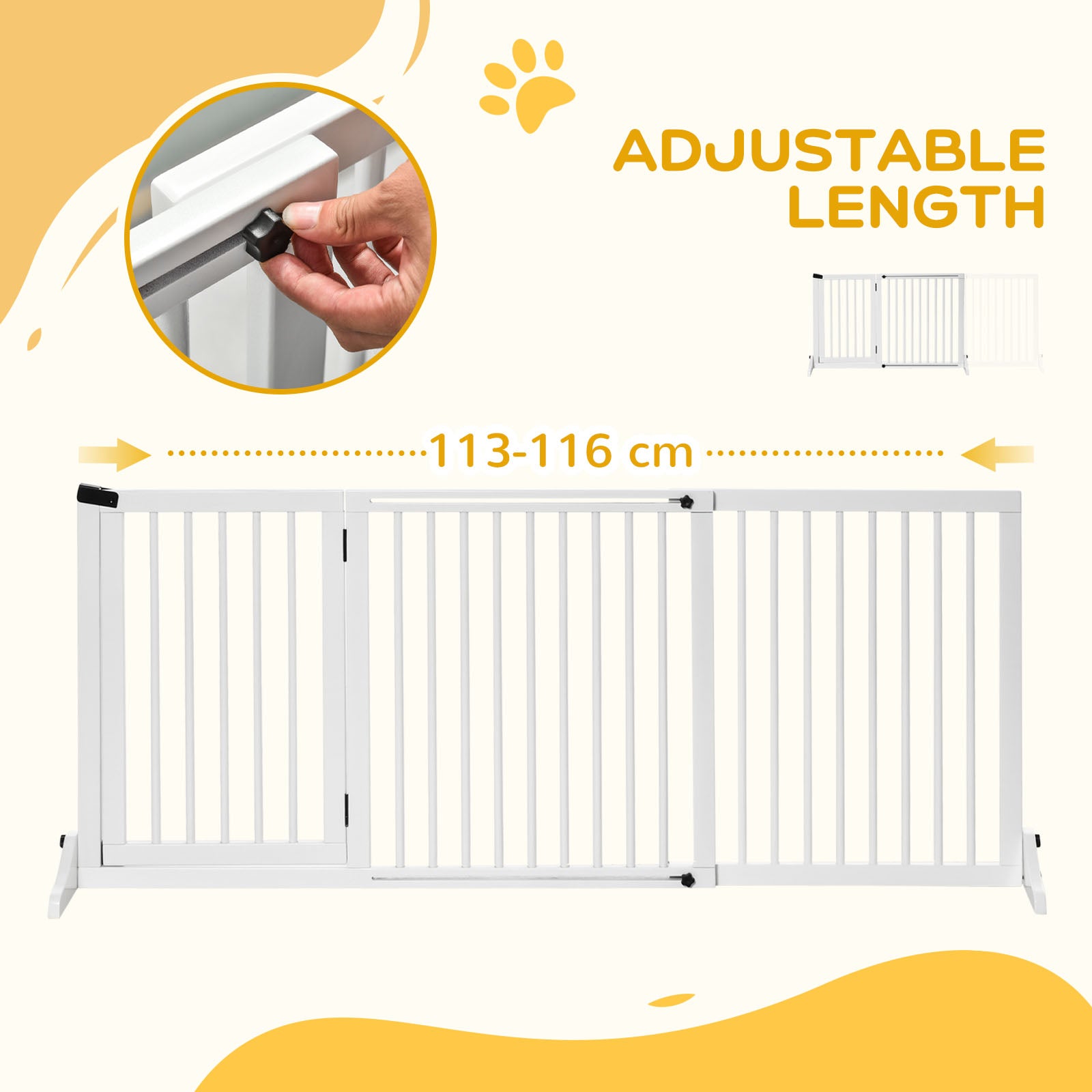 Freestanding Length Adjustable Wooden Pet Gate with Lockable Door 3 Panels, White Houses, Kennels & Pens at Gallery Canada