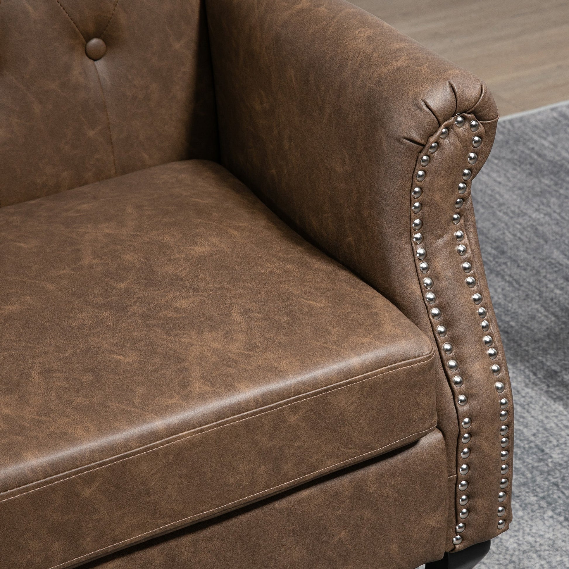 Tufted Lounge Chair, Upholstered Chesterfield-style Armchair with Solid Wood Legs and Nail Head Trim, Brown Single Sofas   at Gallery Canada