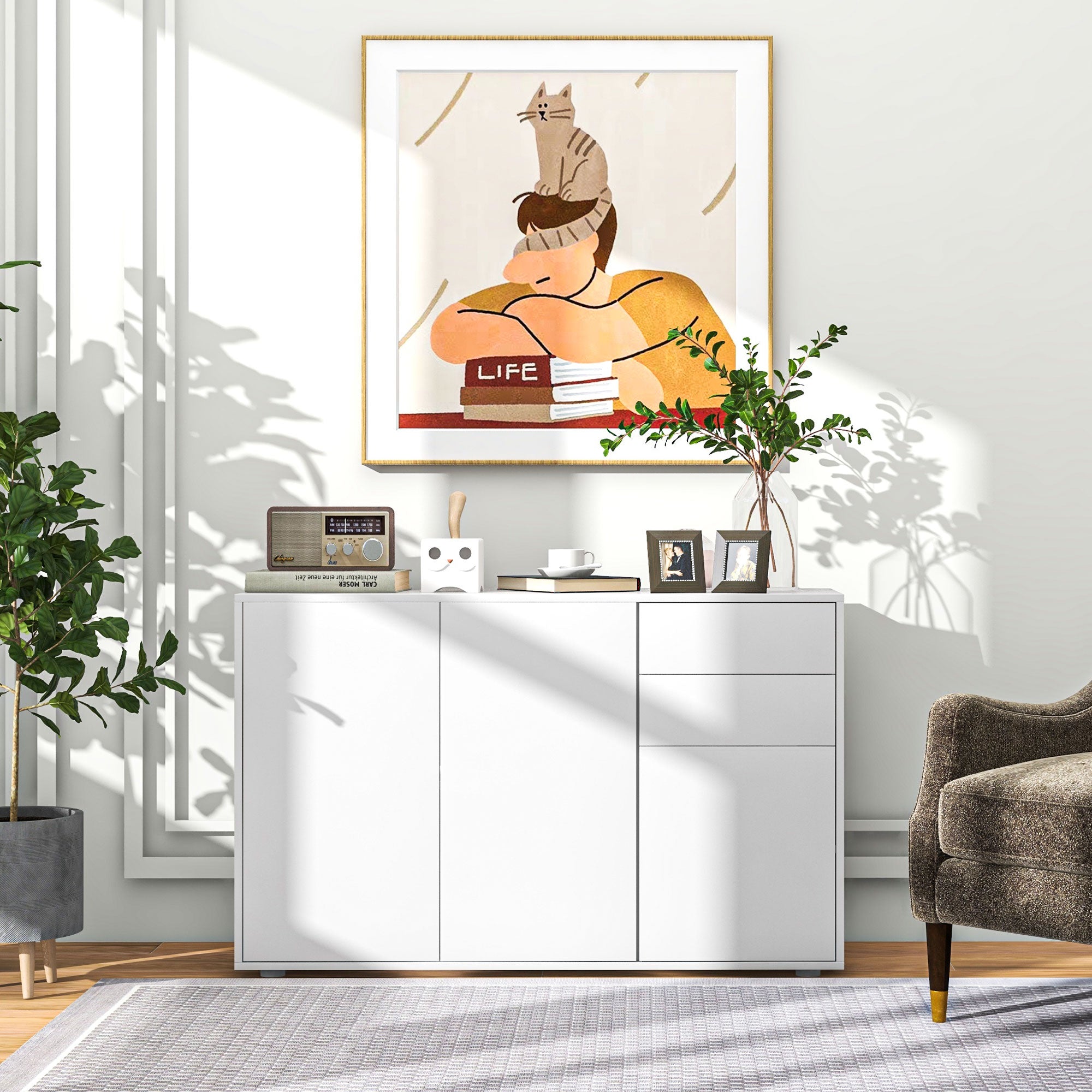 Kitchen Sideboard Storage Cabinet, Modern Coffee Bar with Push-Open Design and 2 Drawers for Living Room, White Kitchen Pantry Cabinets   at Gallery Canada