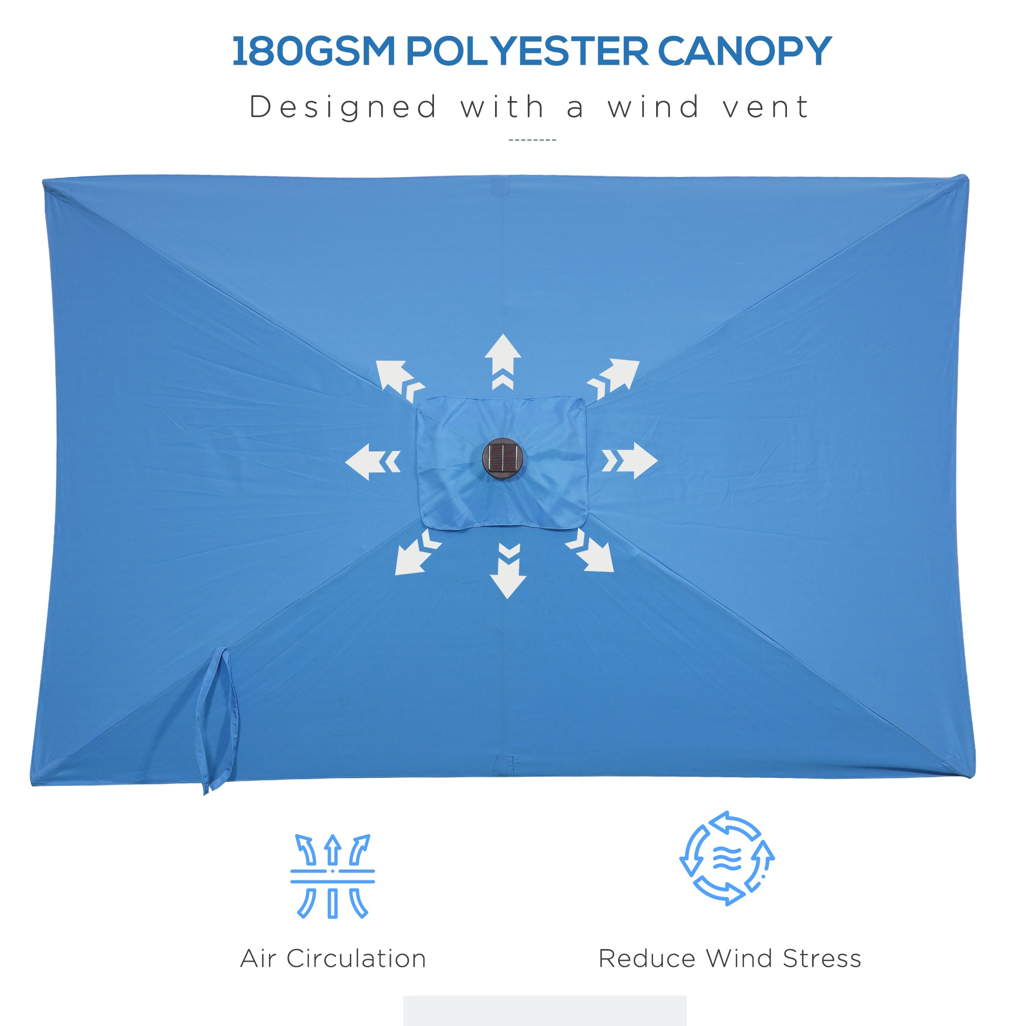 6' x 10' Patio Umbrella with 22 LED Solar Lights and Tilt, Rectangular Outdoor Table Umbrella with Crank, Light Blue Sun Umbrellas at Gallery Canada