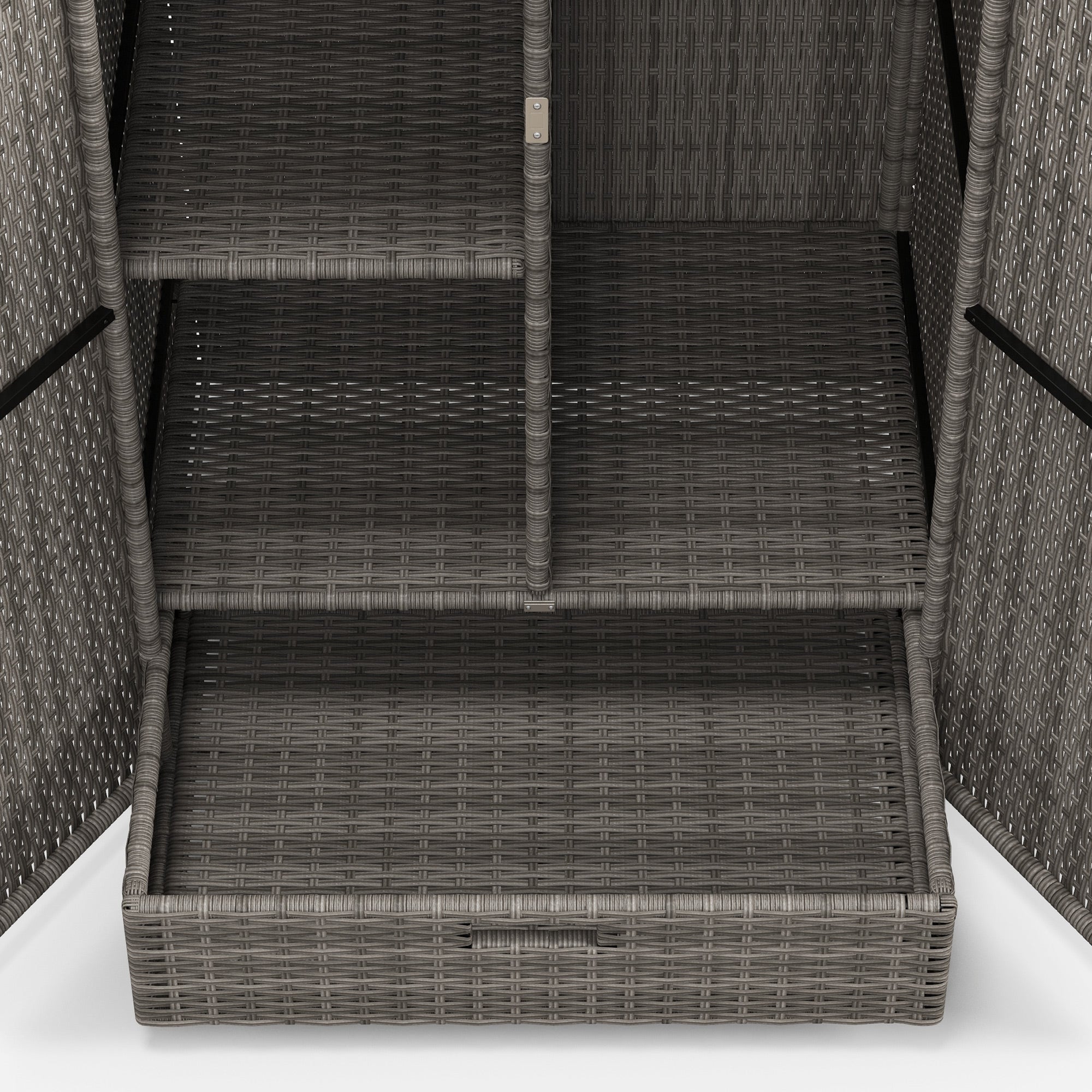 Wicker Outdoor Storage Cabinet, 2-Door Rattan Pool Towel Storage Cabinet with Drawer &; Removable Shelf, Dark Grey Patio Storage Boxes at Gallery Canada