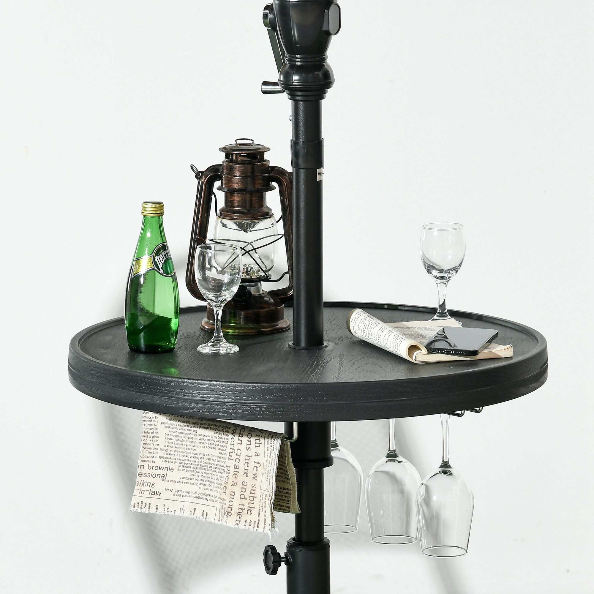 Beach Umbrella Table Tray with Wine Glass Holder and Foldable Towel Rack, 23.6