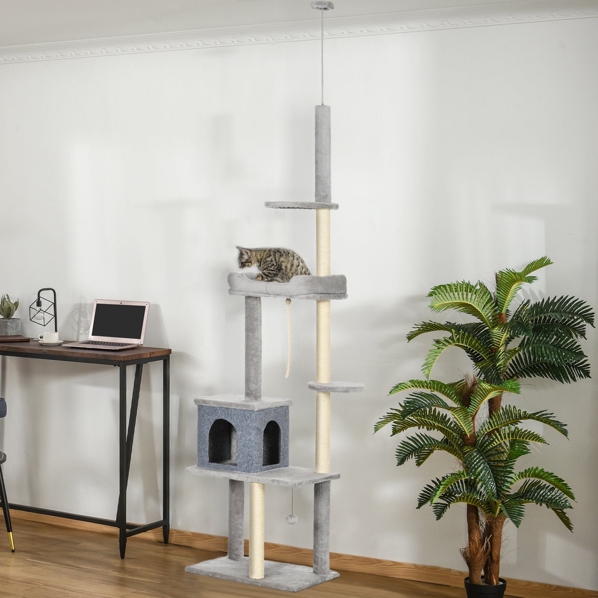 Cat Tree Floor to Ceiling Cat Tower Height Adjustable( 85-101 Inches), Tall Large Cat Climbing Activity Center with Scratching Posts Cat Condo Cozy Bed, Grey Floor to Ceiling Cat Trees at Gallery Canada