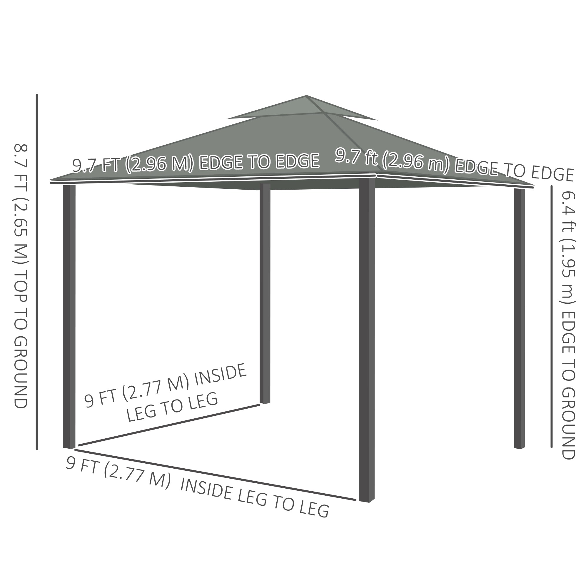 10' x 10' 2-Tier Outdoor Gazebo Canopy Tent with Zippered Mesh Sidewalls, Aluminum Frame for Patio, Backyard, Dark Grey Gazebos at Gallery Canada