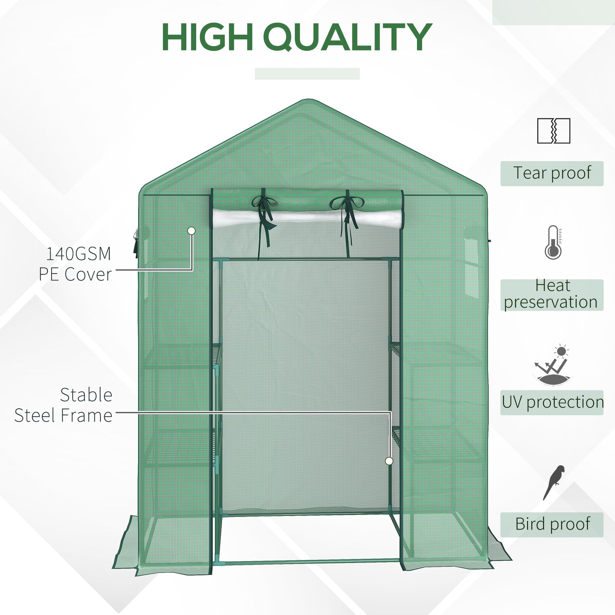 Walk-in Mini Greenhouse with Mesh Door &; Windows, Portable Garden Green House with 3 Tier Shelves, Water &; UV Resistant PE Cover, Green Walk In Greenhouses   at Gallery Canada