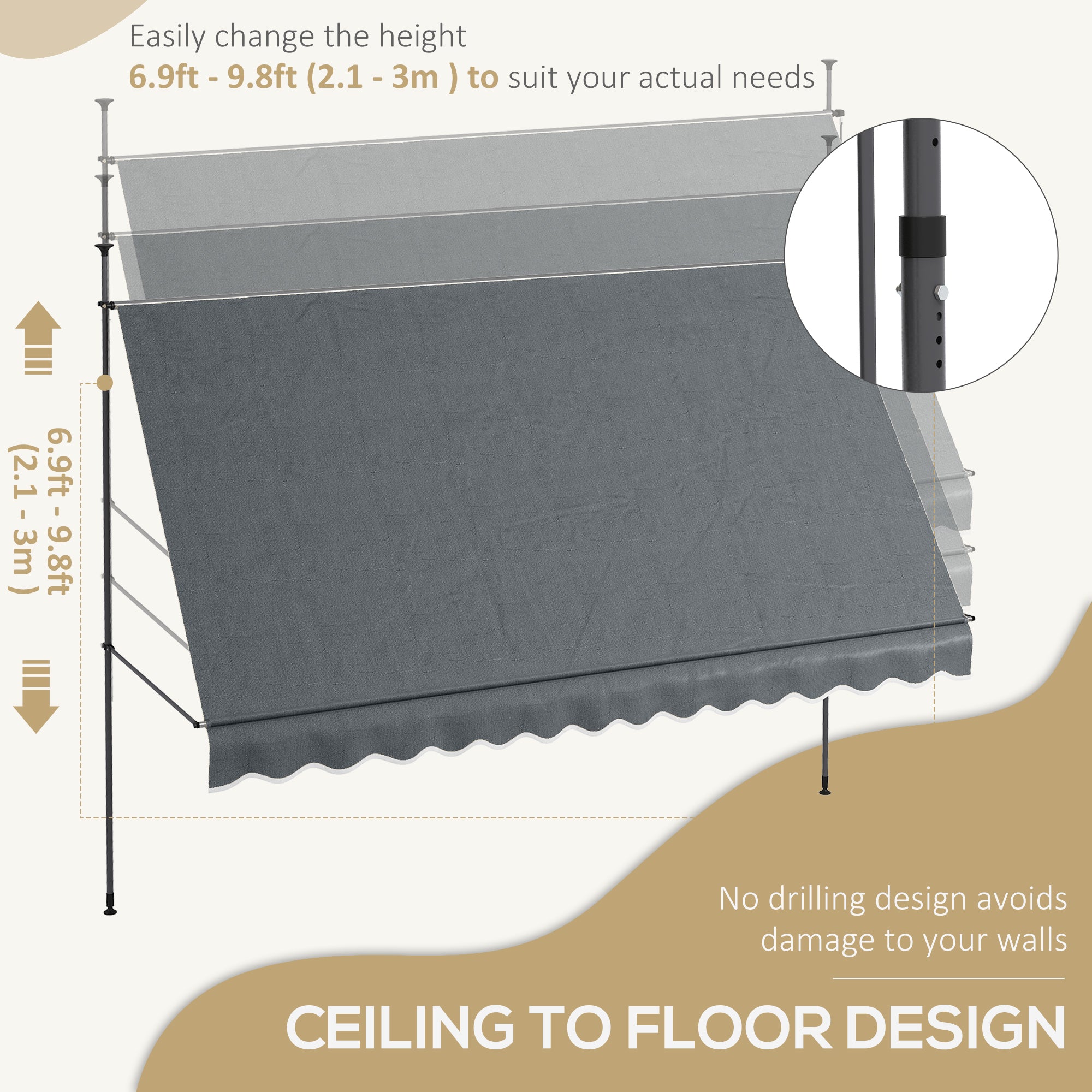 11.5' x 4' Manual Retractable Awning, Non-Screw Freestanding Patio Awning, UV Resistant, for Window or Door, Dark Grey Patio Awnings at Gallery Canada