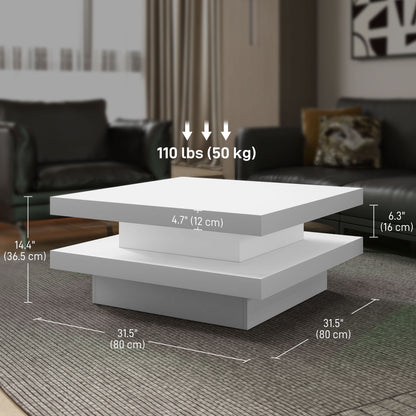 Square Coffee Table with 7 LED Lights and Remote, 2-Tier Modern Center Table for Living Room, White Coffee Tables   at Gallery Canada