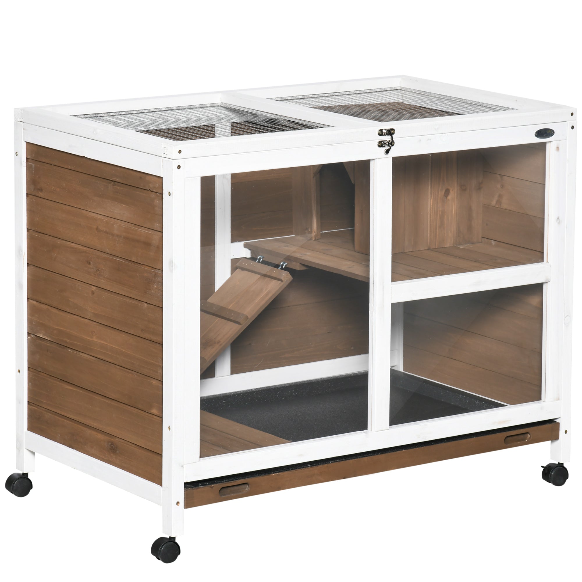 Indoor Rabbit Hutch with Wheels, Bunny Cage Guinea Pig House W/ Top Access, Ramp, Pull Out Tray, Brown Rabbit Hutch Brown at Gallery Canada