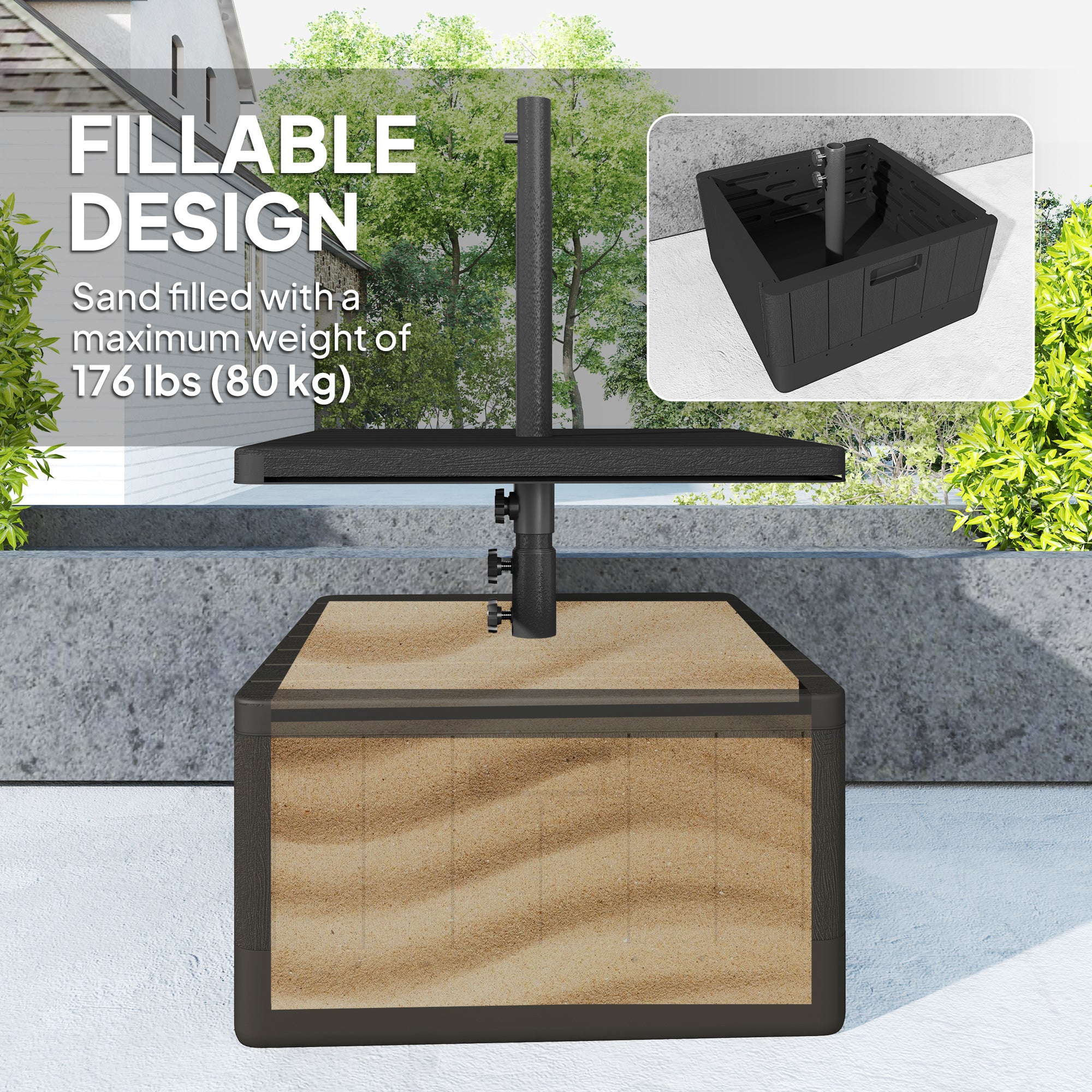 Patio Umbrella Weighted Base with Table Tray, Heavy Duty Umbrella Base with Wheels Handles, 176lbs with Stand Filling, Patio Umbrella Stand Base for Garden Poolside, Black Umbrella Bases at Gallery Canada