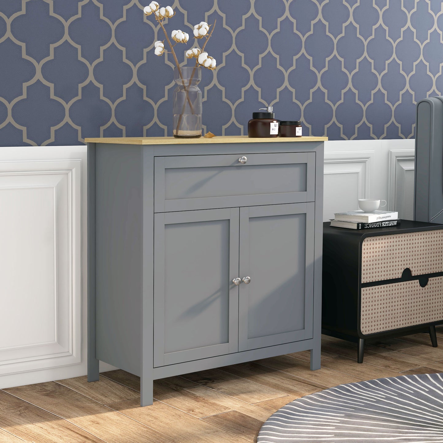 Sideboard Cabinet, Buffet Table with Drawer, Double Door Cupboard and Adjustable Shelf for Living Room, Entryway, Grey Bar Cabinets Multi Colour  at Gallery Canada