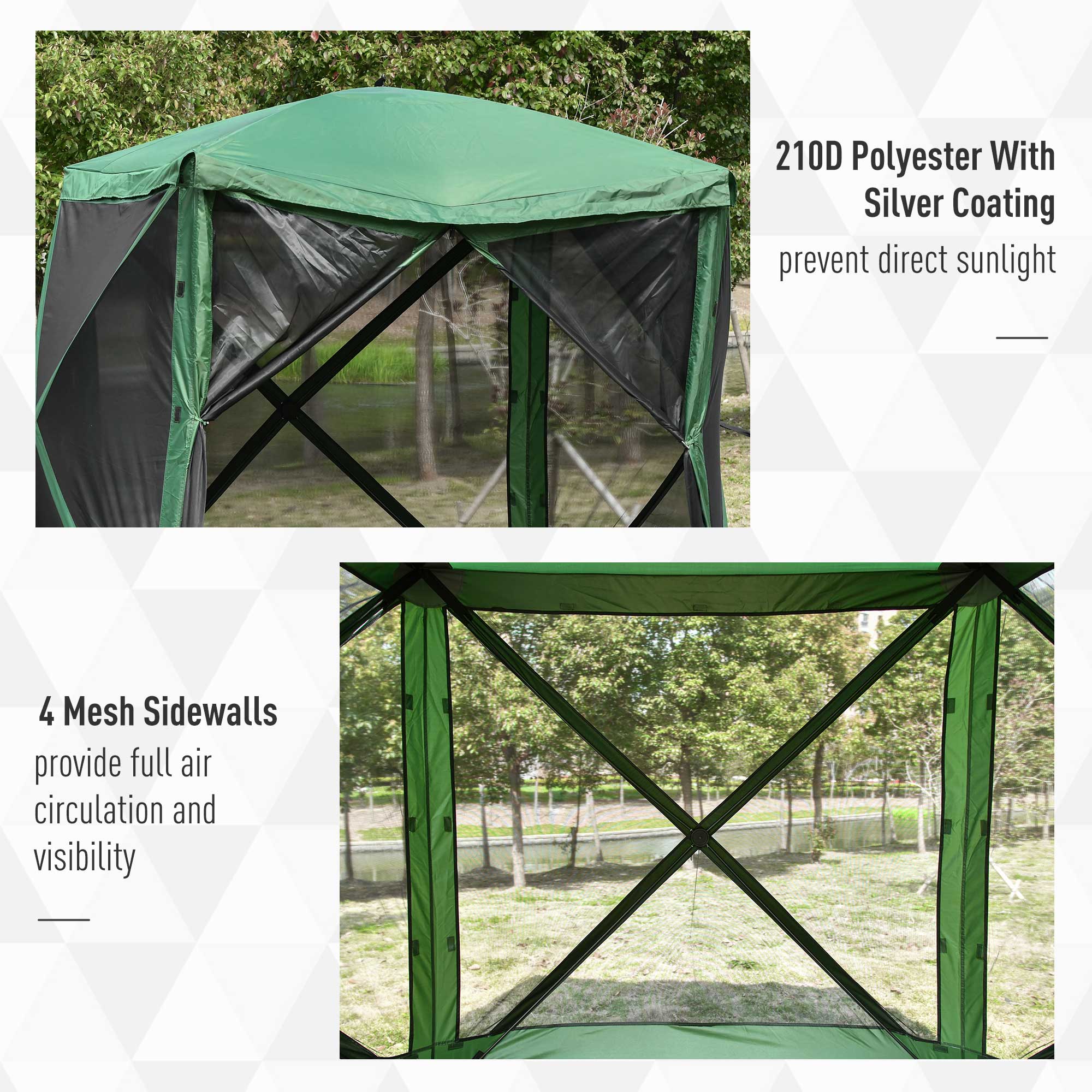 Pop-Up Screen House Gazebo Camping Outdoor Instant Setup Tent Fits 3-4 People 210D Material w/ Carry Bag &; Ground Stakes, Green Pop Up Canopies   at Gallery Canada