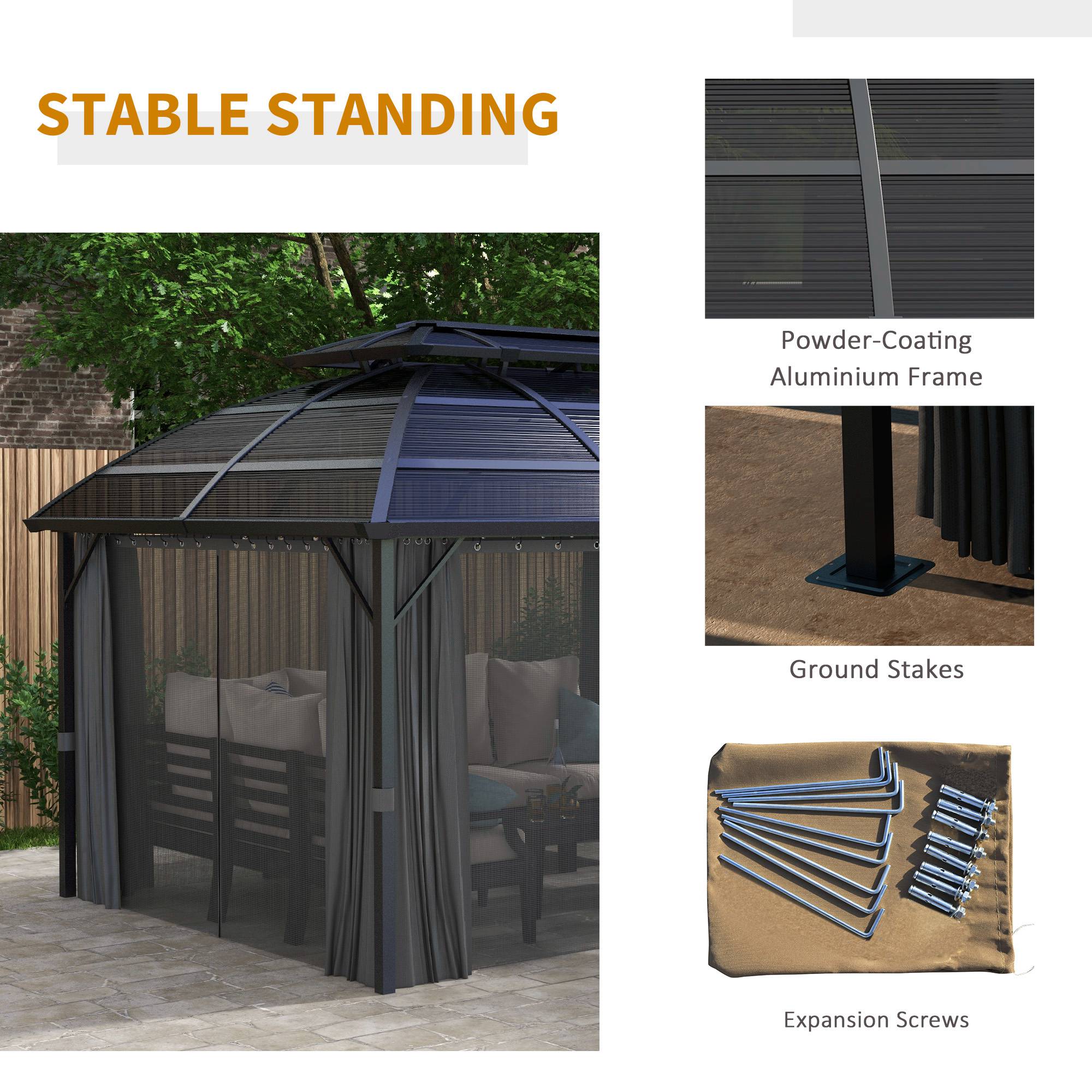 13' x 10' Patio Gazebo, Double Roof Outdoor Gazebo Canopy Shelter with Curtains and Aluminium Frame for Garden, Black Gazebos at Gallery Canada