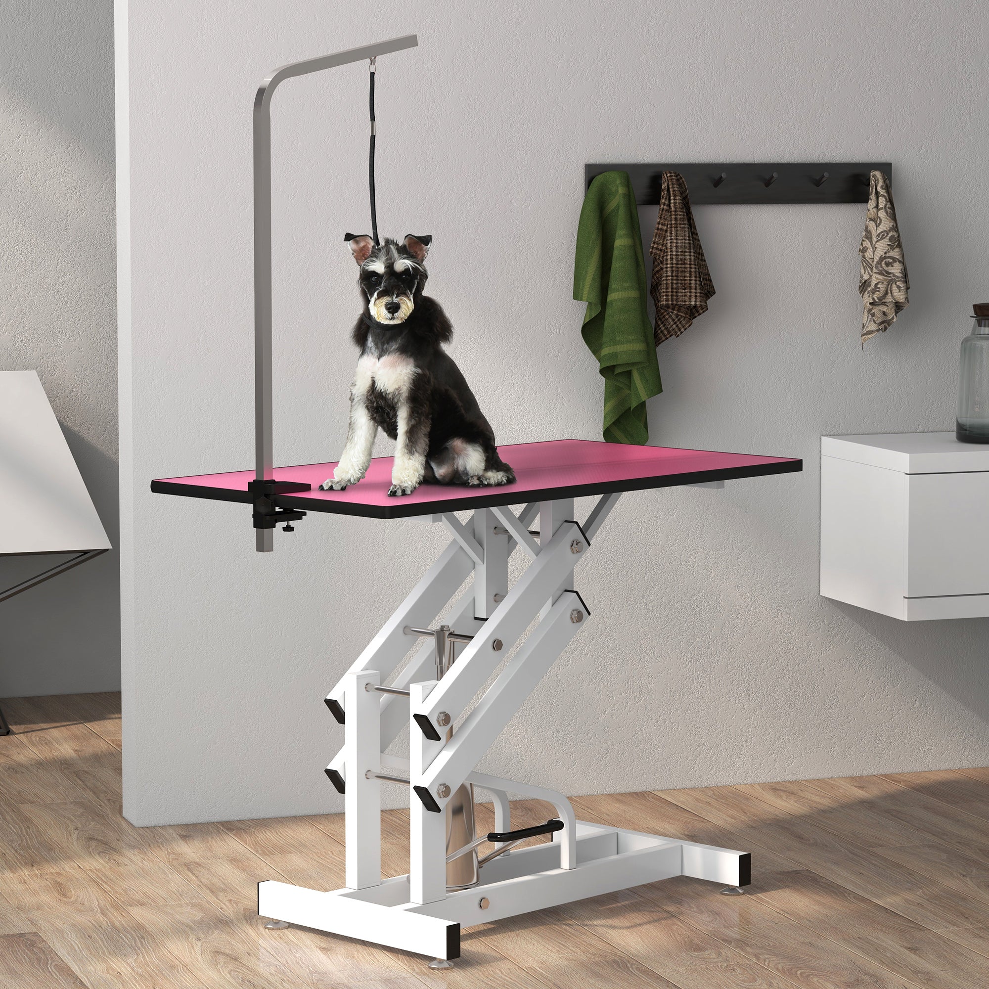 Pet Grooming Table, Height Adjustable Dog Grooming Table with Arm, Noose and Non-Slip Grooming Table, Pink Dog Grooming Tables Multi Colour  at Gallery Canada