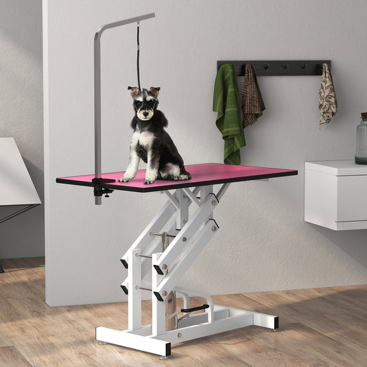 Pet Grooming Table, Height Adjustable Dog Grooming Table with Arm, Noose and Non-Slip Grooming Table, Pink Dog Grooming Tables   at Gallery Canada