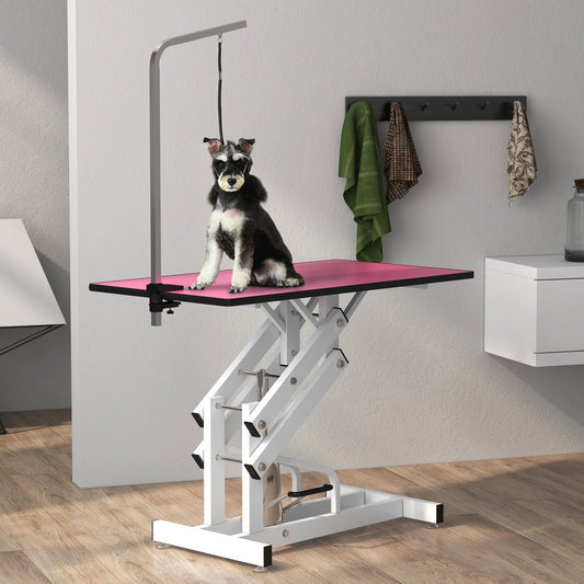 Pet Grooming Table, Height Adjustable Dog Grooming Table with Arm, Noose and Non-Slip Grooming Table, Pink - Gallery Canada