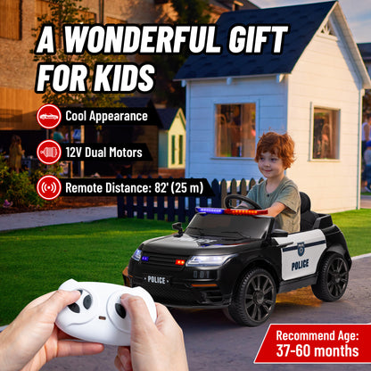 12V Kids Electric Police Car w/ Remote Control, Spring Suspension, Training Wheel, Siren, Music, Light, Horn, Black Electric Toy Cars   at Gallery Canada