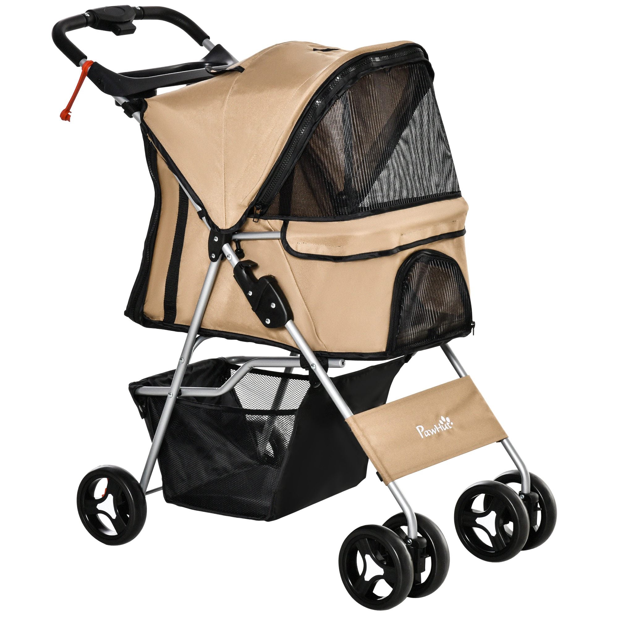 Pet Stroller Foldable Carrier for Cat, Dog and More 4 Wheels Travel Jogger with Cup Holder, Storage Basket, 360 ° swiveling front wheels, Easy Fold, Coffee Dog Bike Trailers & Strollers at Gallery Canada