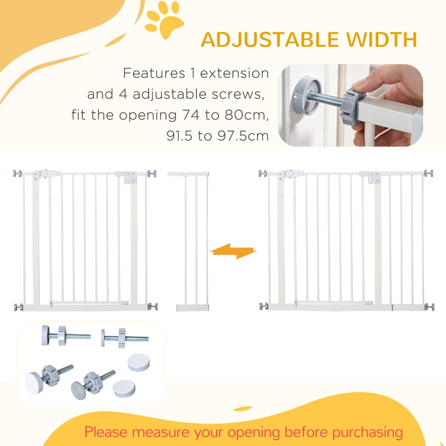 Pet Gate for Dogs, Portable Dog Gate, Walk Through Pressure Fit, Auto Close and Double Locking for Doorways, Hallways, Stairs, White Houses, Kennels & Pens   at Gallery Canada