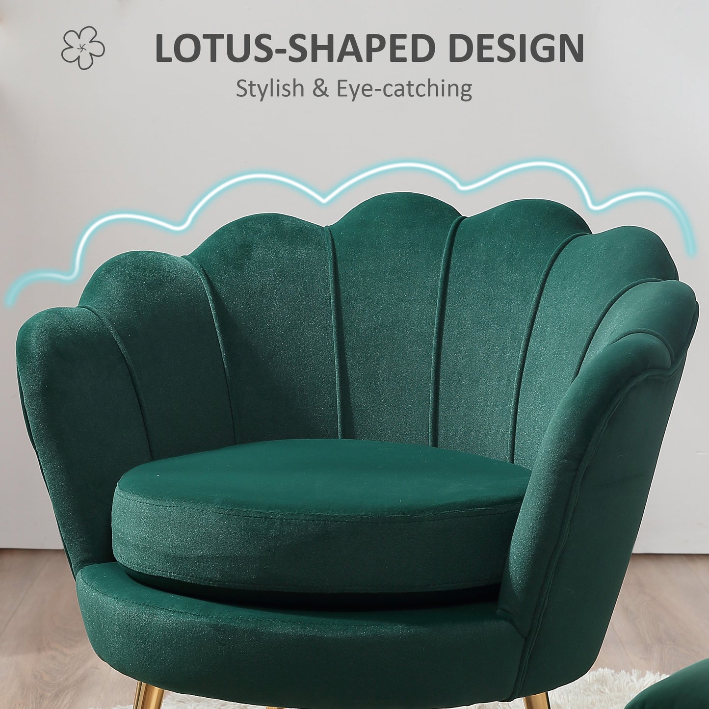 Modern Accent Chair, Velvet-Touch Fabric Leisure Club Chair with Gold Metal Legs for Bedroom, Dark Green Accent Chairs   at Gallery Canada