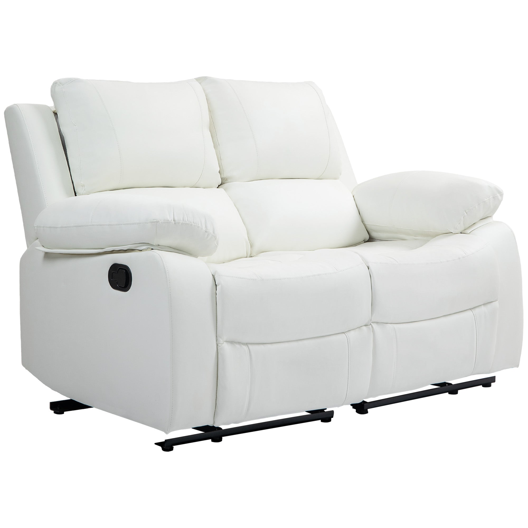 PU Leather Manual Recliner Sofa, Double Reclining Loveseat with Pullback Control Footrest for Living Room, White 2-Seater Sofas at Gallery Canada