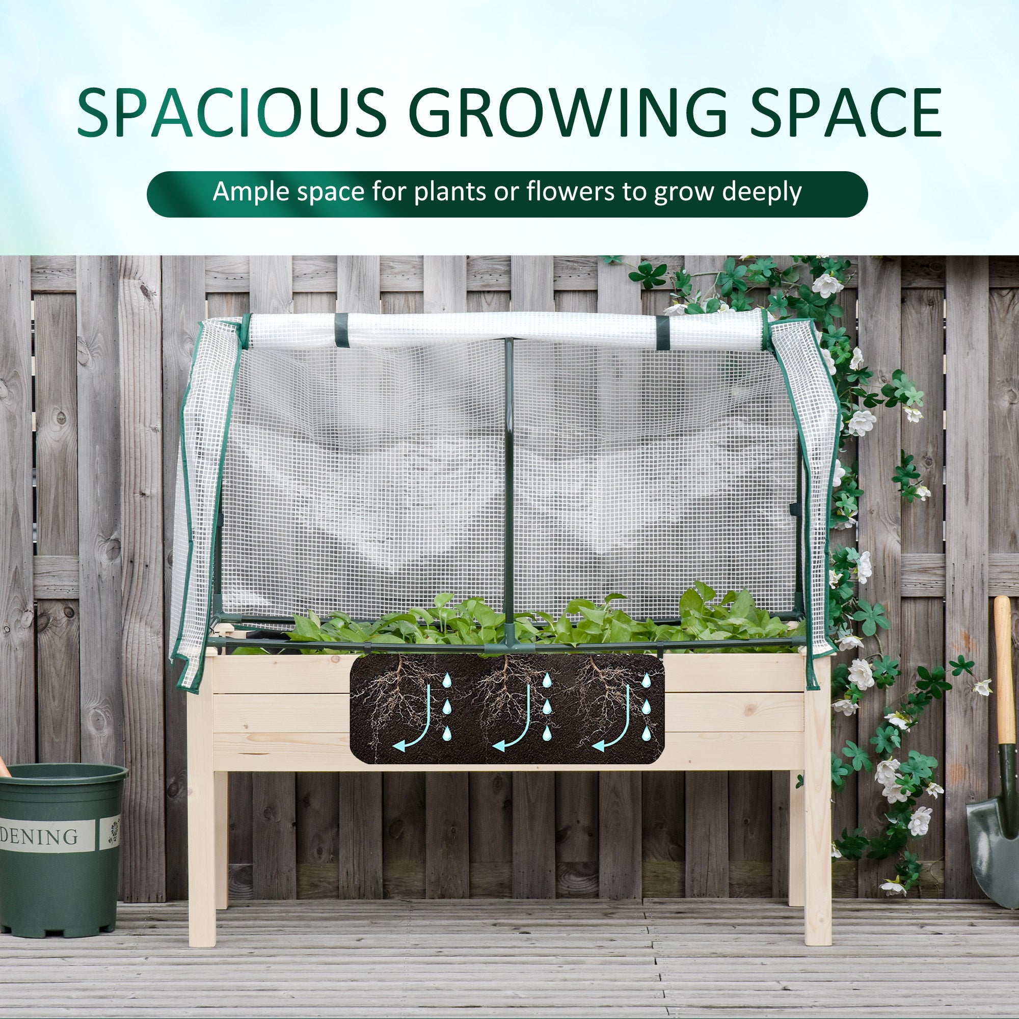 Raised Garden Bed with PE Greenhouse Cover Outdoor Elevated Wood Planter Box for Herbs and Vegetables, Use for Patio, Backyard, Balcony, 48 x 22 x 46 inch, Natural Elevated Garden Beds at Gallery Canada