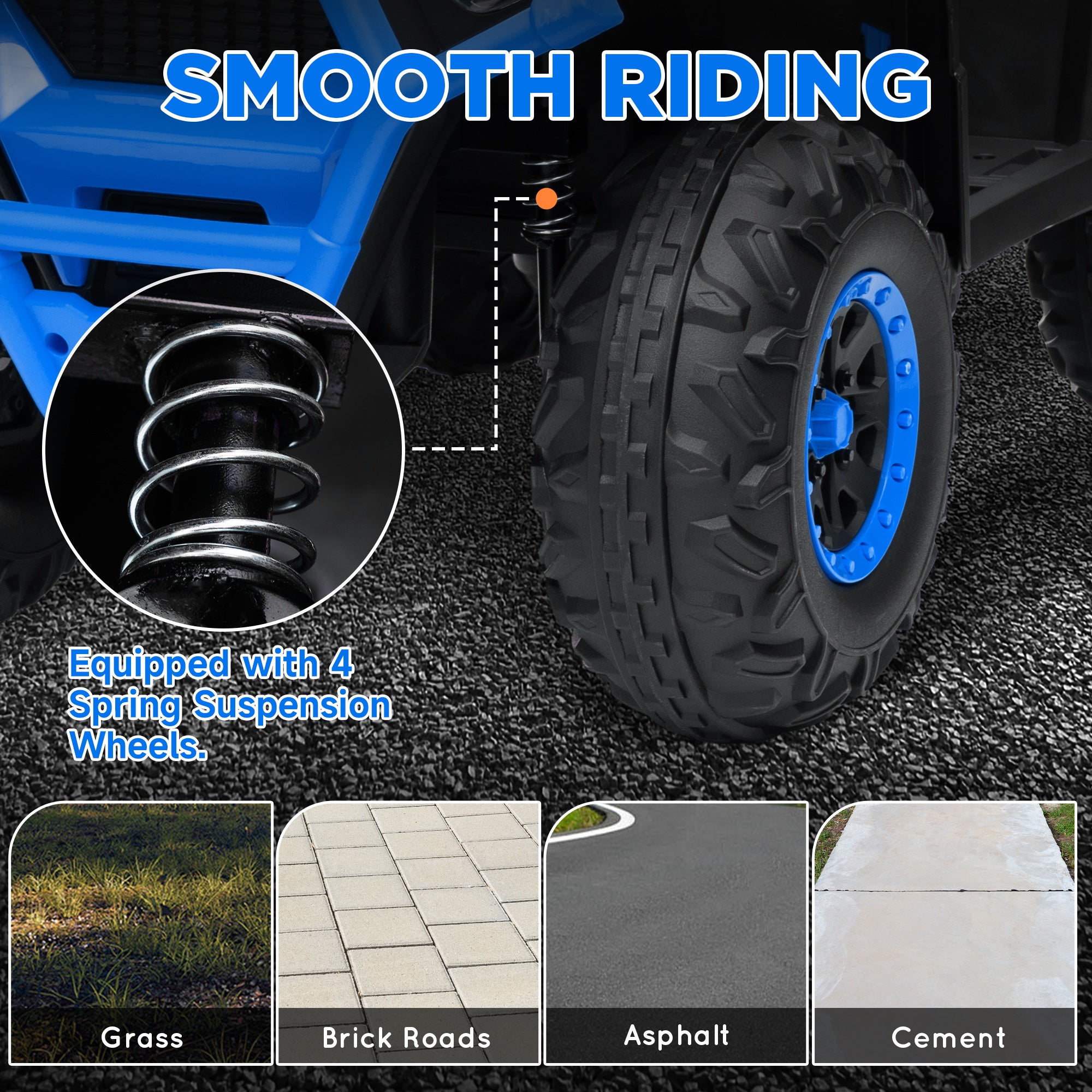 Kids ATV, 12V Battery Powered Electric Ride on Toy w/ Spring Suspension, Storage Basket, High &; Low Speed, Blue Electric Ride On Toys at Gallery Canada