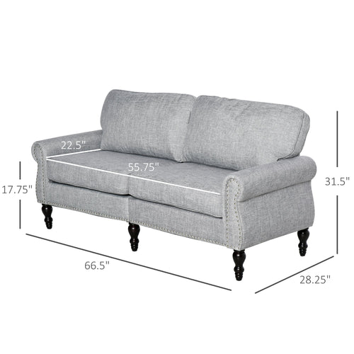 Traditional Style Double Sofa with Sponge Padding and Rubber Wood Leg, 2 Seater Nail Head Accent Loveseat for Living Room