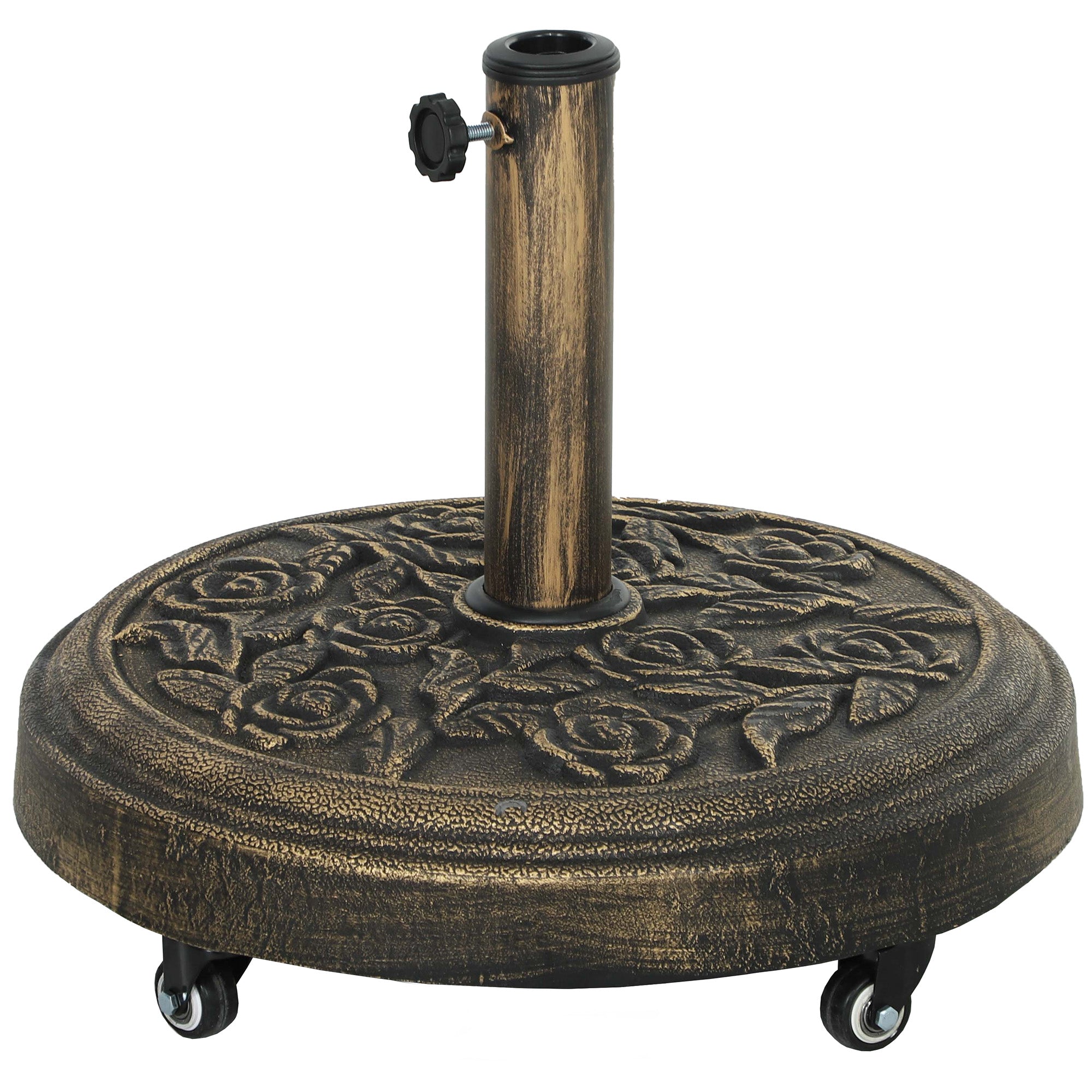 Round Patio Umbrella Base, 46 lbs Resin Umbrella Stand with Wheels, Outdoor Umbrella Stand for 1.3