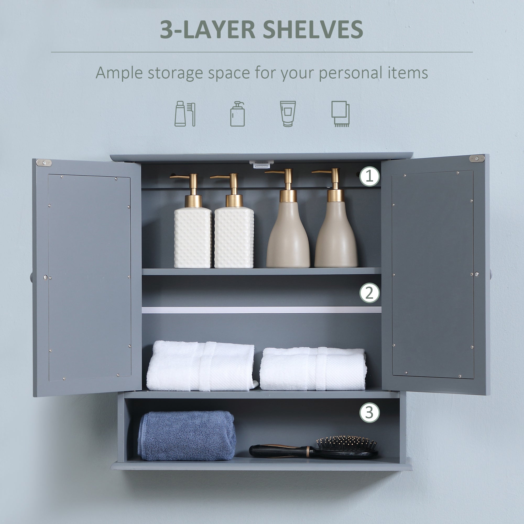 Medicine Cabinet, Wall-Mounted Bathroom Mirror Cabinet with Double Doors, Open Shelf, and Adjustable Shelf, Modern Bathroom Wall Cabinet, Grey Mirror Medicine Cabinets at Gallery Canada