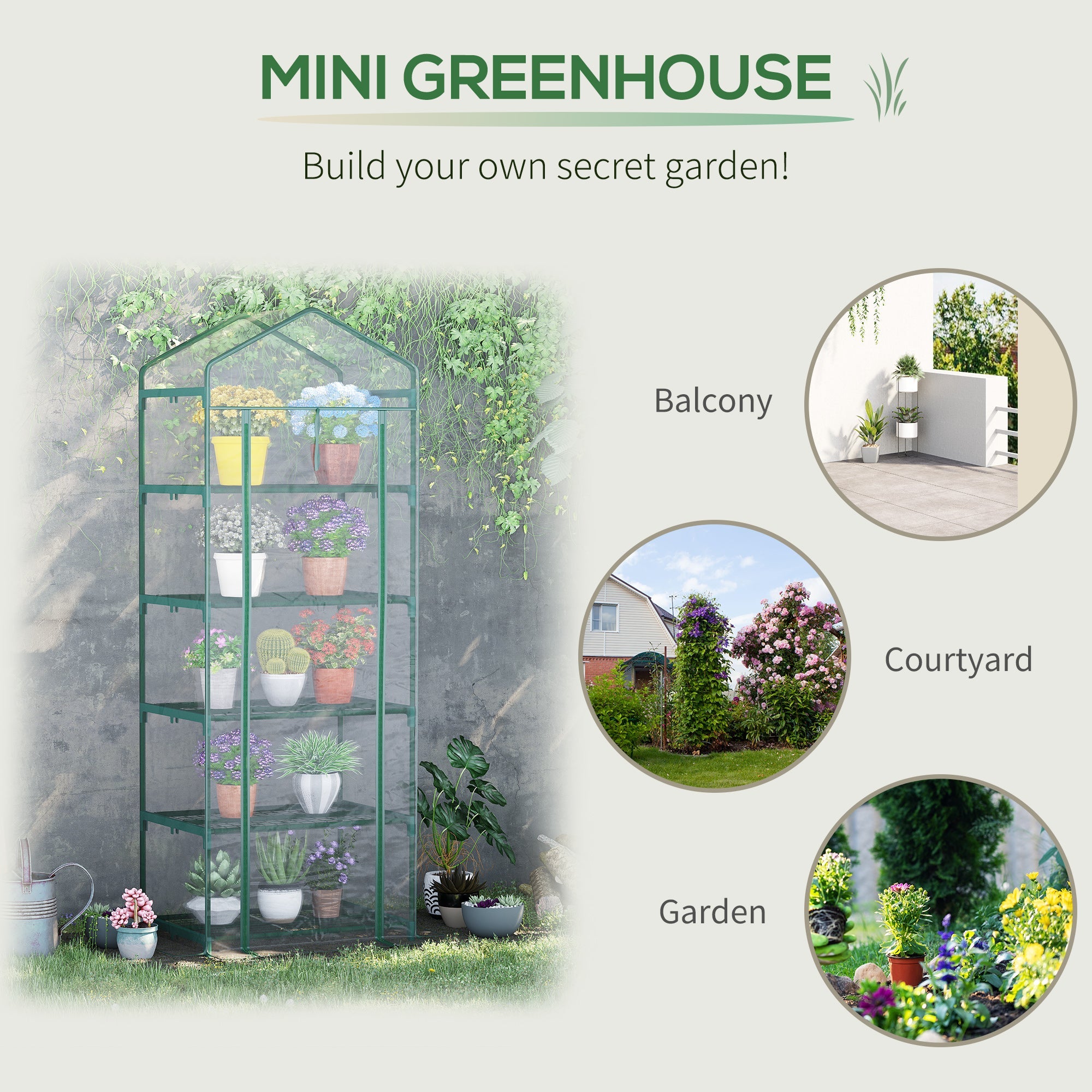 5 Tier Mini Greenhouse, Portable Outdoor Flower Stand with Shelf Clips, Indoor Greenhouse with Steel Frame, Transparent, 27.25