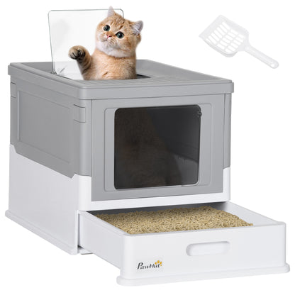 Top Entry Enclosed Kitty Litter Box with Scoop, Tray, Front Entry, Large Space, Foldable, Portable, Grey Cat Litter Box Enclosures   at Gallery Canada