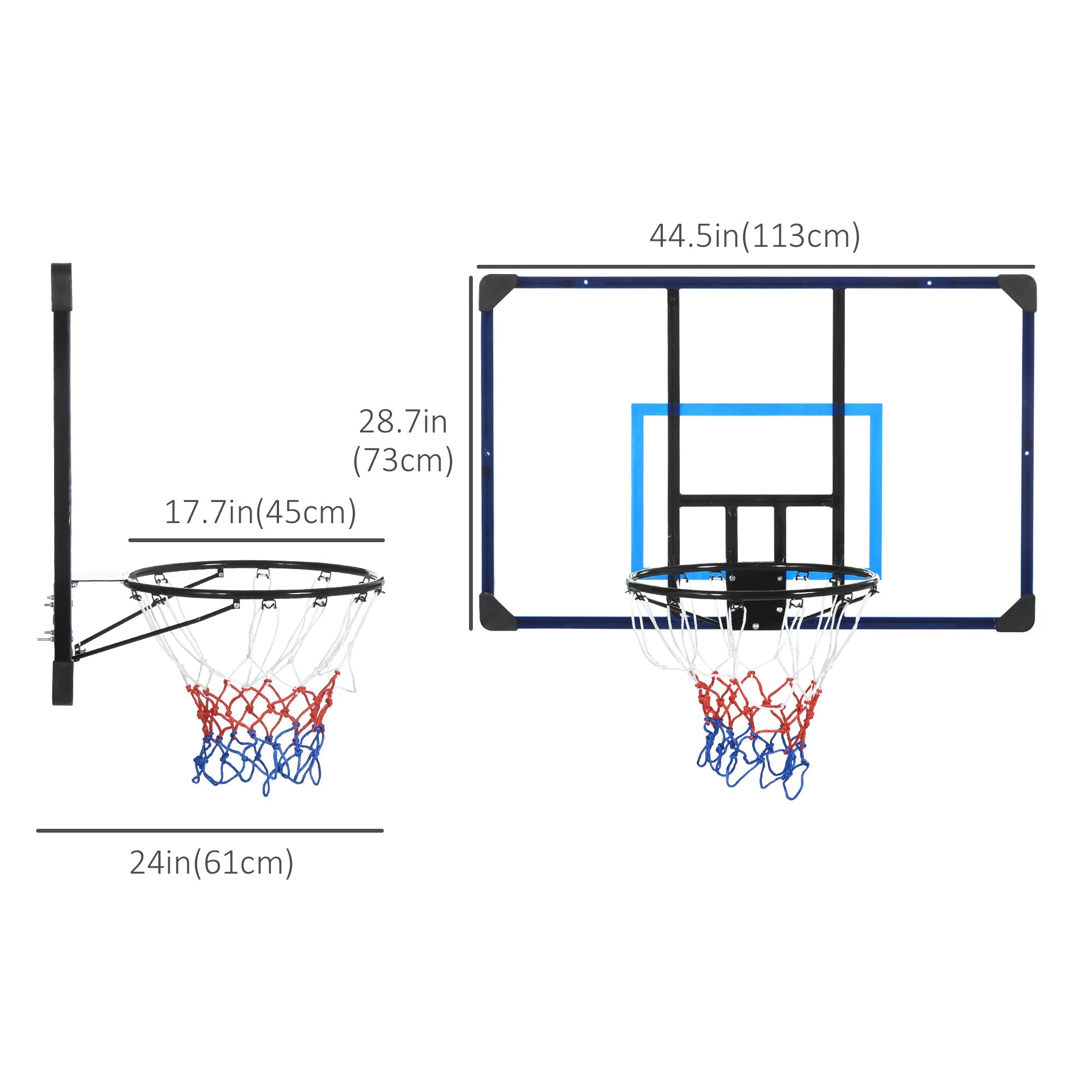 Wall Mounted Basketball Hoop, Mini Hoop with 45