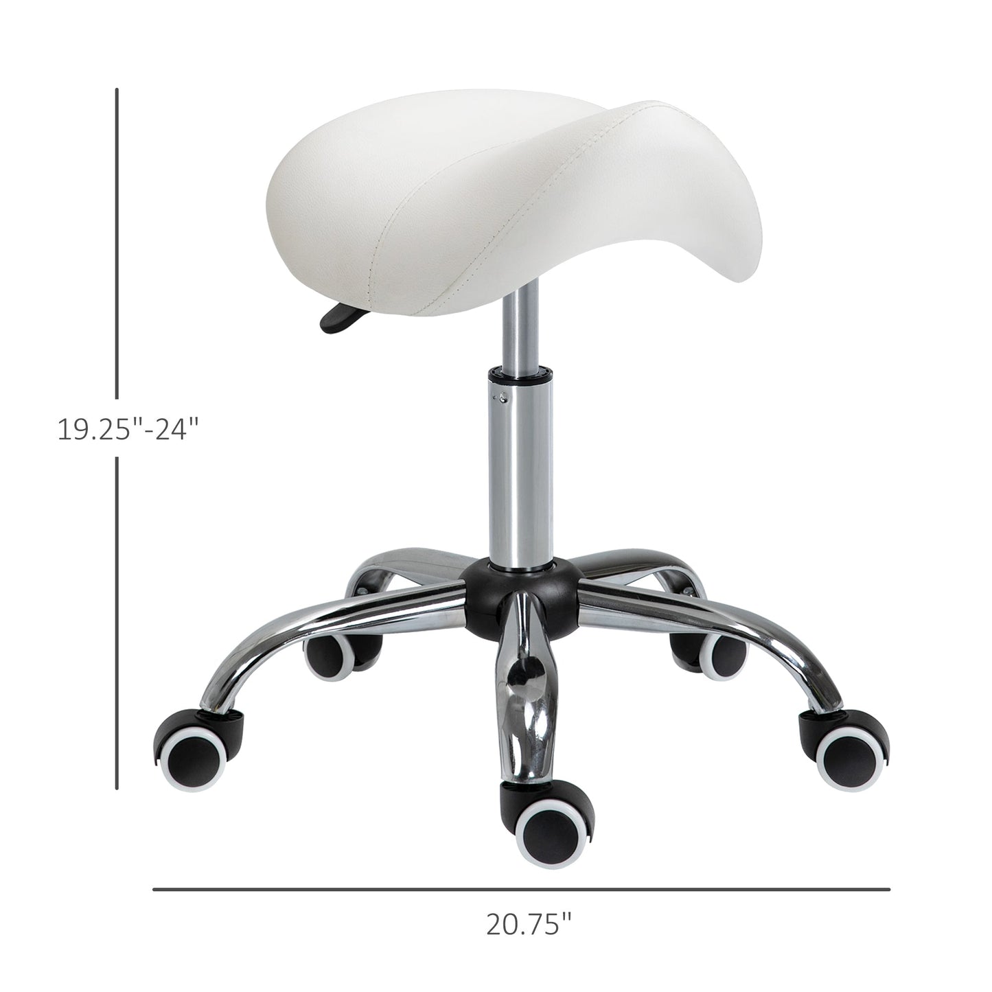 Adjustable Hydraulic Rolling Salon Stool Swivel Saddle Chair Spa Beauty Seat PU Leather, Cream White Salon Stools   at Gallery Canada