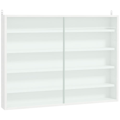 5-Tier Display Cabinet, Shot Glass Display Case, Glass Curio Cabinet with 2 Glass Doors and 4 Adjustable Shelves, White