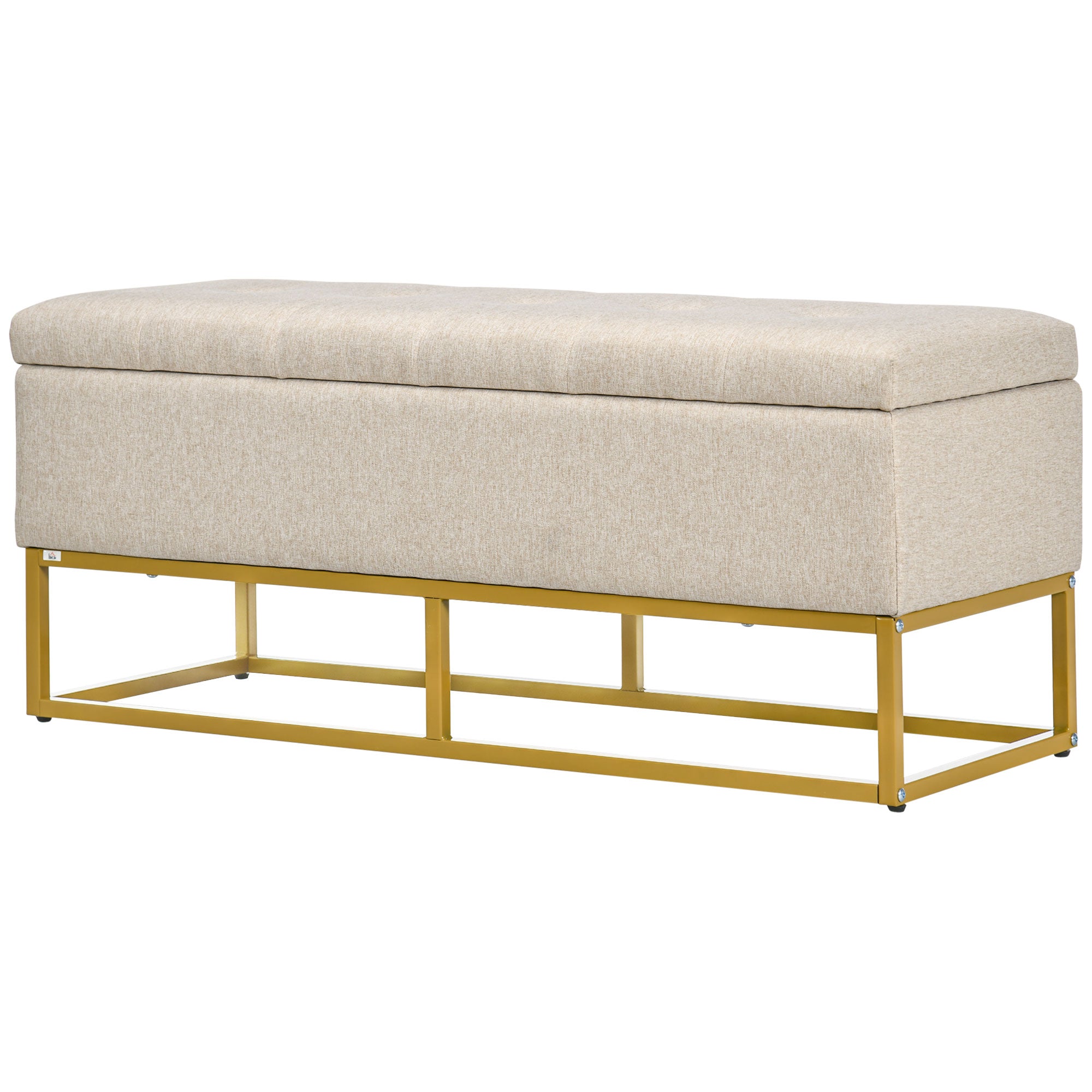 Storage Ottoman with Flip Top, Upholstered Storage Bench, Linen Fabric Footstool with Steel Legs for Living Room, Bedroom, Beige Storage Ottomans & Benches at Gallery Canada