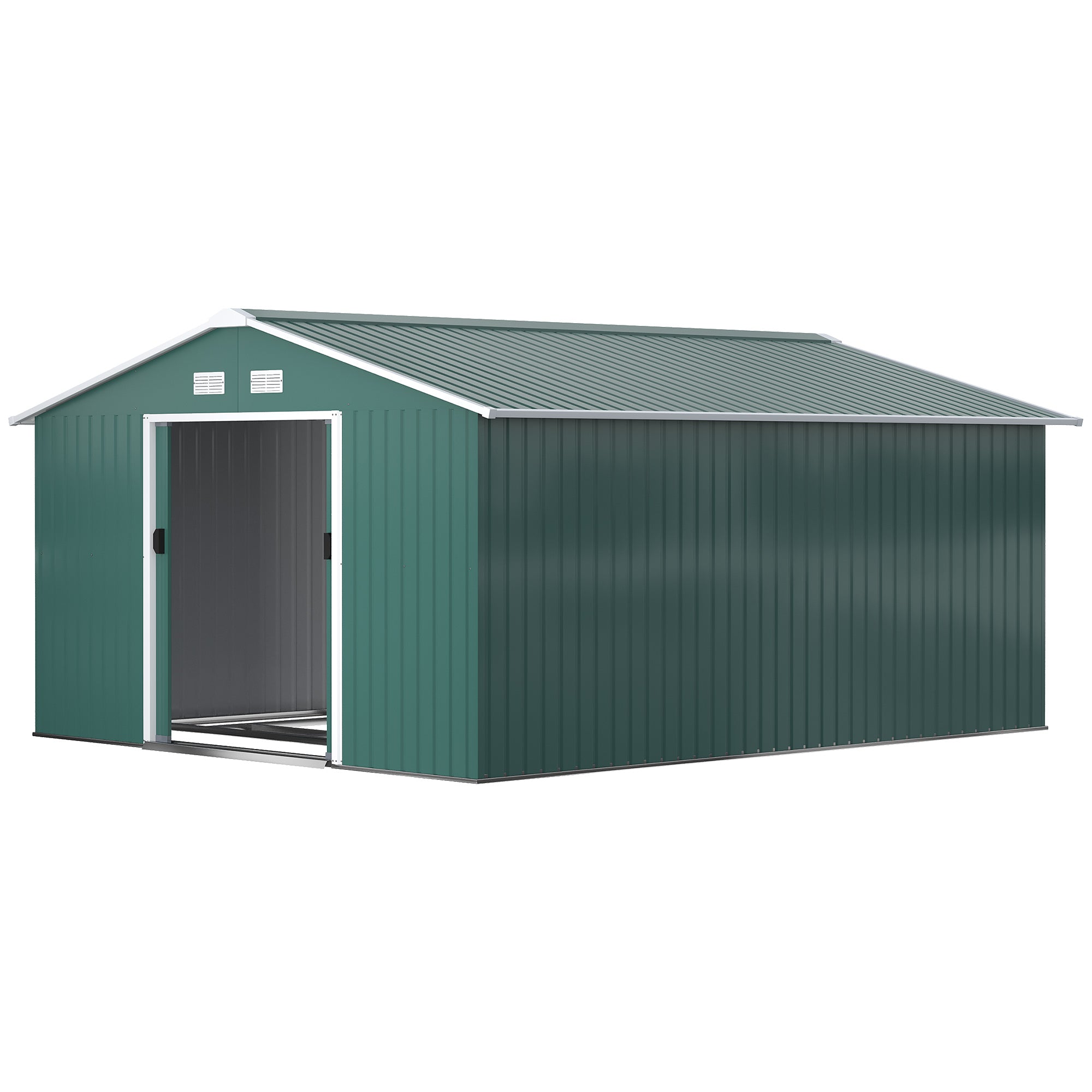 11' x 13' Practical Backyard Garden Storage Tool Shed Double Sliding Door 4 Ventilation Slots, Green Sheds at Gallery Canada